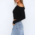 thumbnail image 4 of Top De Manga Larga Camisa básica de mujer Top Color sólido Estilo sexy Hombro inclinado Ropa de calle Traje Cgtredaw Negro S para Mujer, 4 of 5
