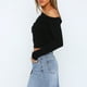 thumbnail image 5 of Top De Manga Larga Camisa básica de mujer Top Color sólido Estilo sexy Hombro inclinado Ropa de calle Traje Cgtredaw Negro L para Mujer, 5 of 6