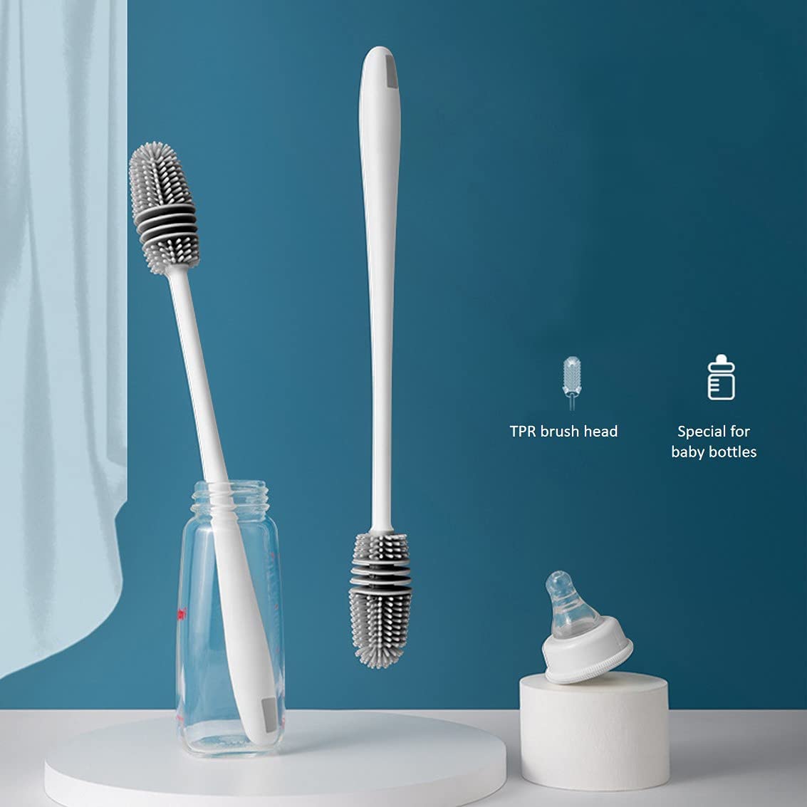 Baby Bottle Brush With Long Handle, Tpr Brush Head, Hanging Bottle Brush, Easy To Drain, Easy To Clean, Cup Brush, Silicone Cleaning Brush