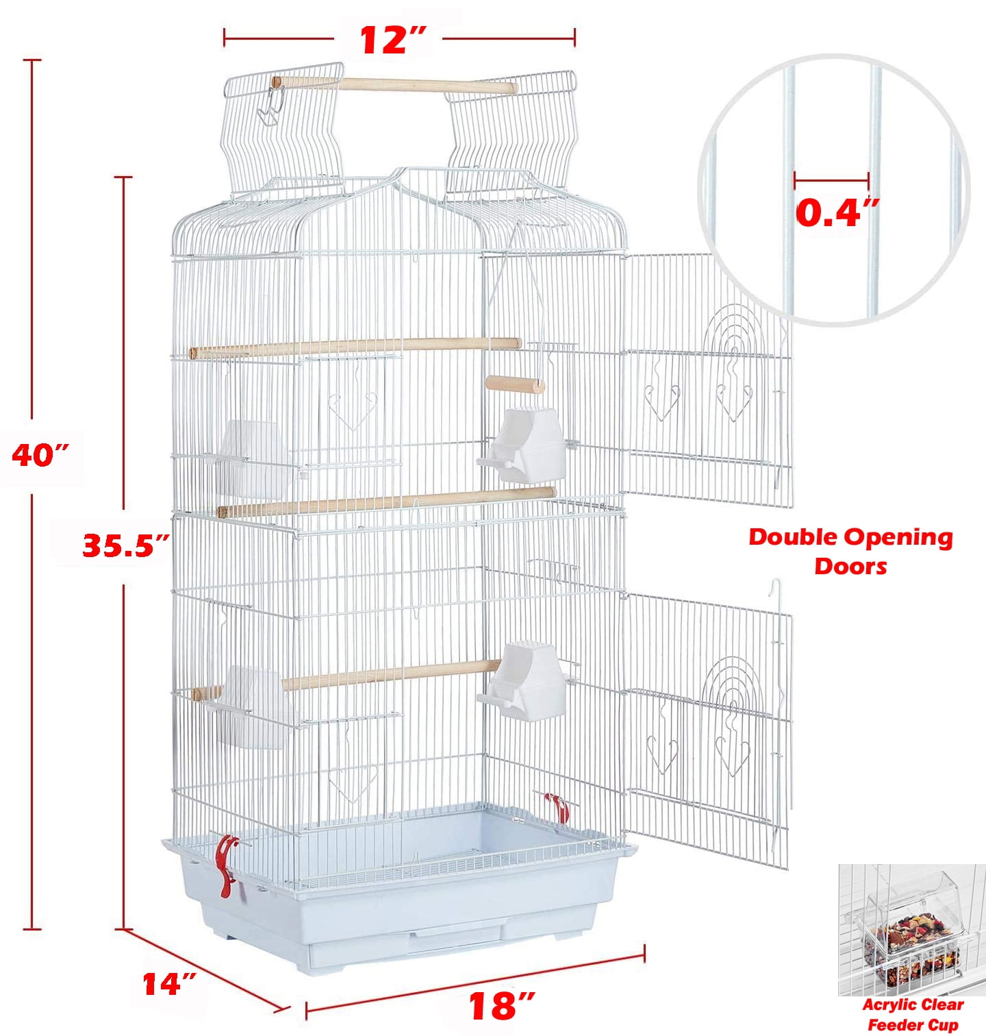 36-inch Portable Hanging Travel Open Top Bird Flight Cage for Parakeets Finches Canaries Lovebirds Small Quaker Parrots Cockatiels Budgie Green Cheek Conure