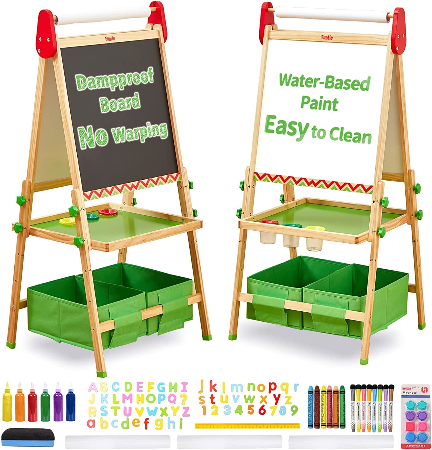 FUNLIO 3 Height Adjustable Art Easel for Kids Aged 2-8,Green