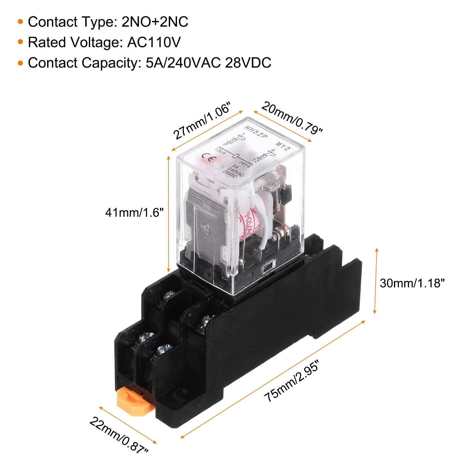 10Pcs AC 110V Electromagnetic Power Relay, 8-Pin 5A Power Coil Relay with LED Indicator and Socket Base DPDT 2NO 2NC - MY2NJ for Industrial, Home Appliances and DIN Rail System
