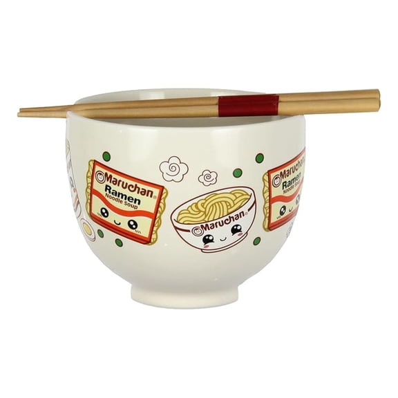 Ramen Bowl Maruchan Kawaii Noodles Ceramic Bowl with Chopsticks - Microwave & Dishwasher Safe - Cute Ramen Gift for Noodle Lovers