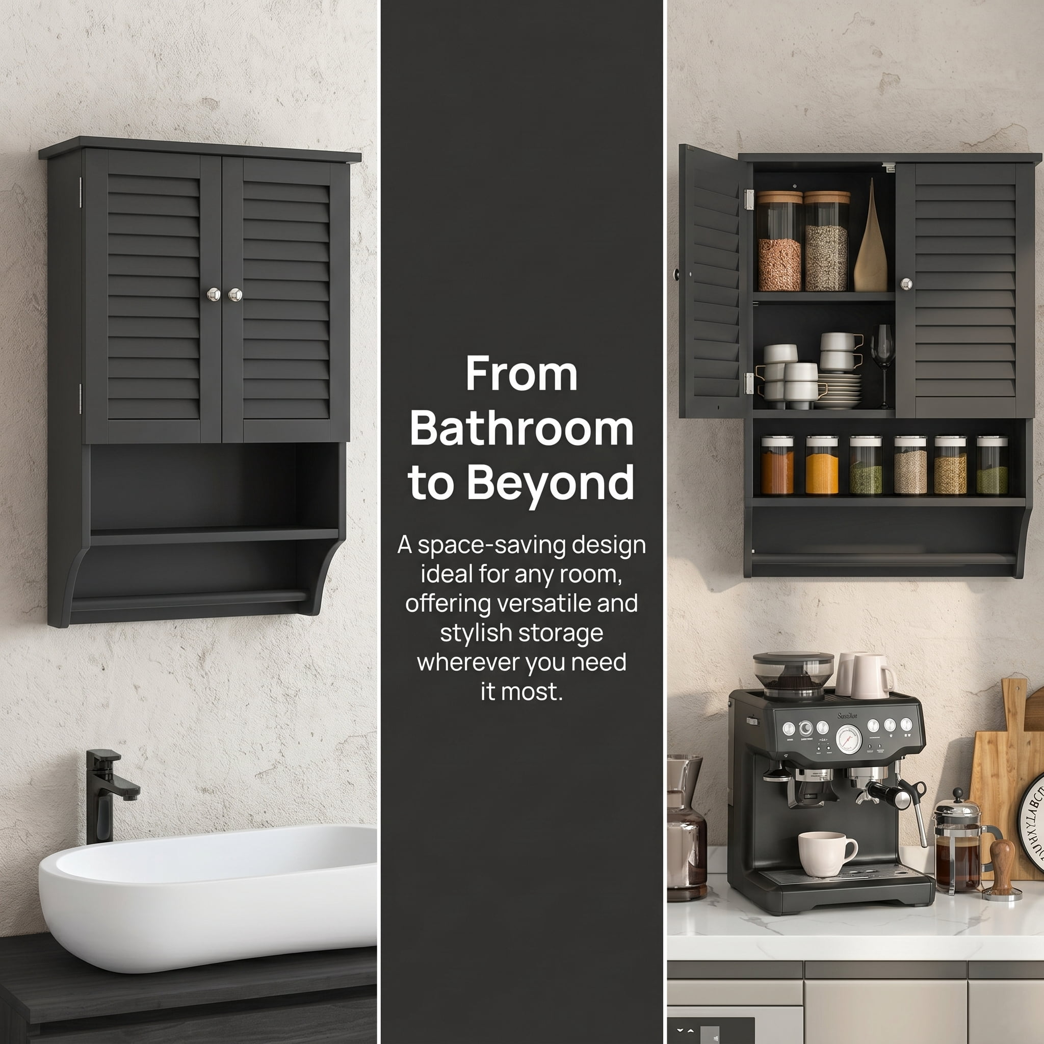 Kadyn Bathroom Cabinet Wall Mounted, Hanging Cabinet, Wall Cabinet,2-Doors Bathroom Wall-Mounted Medicine Cabinet with Towel Bar-Black