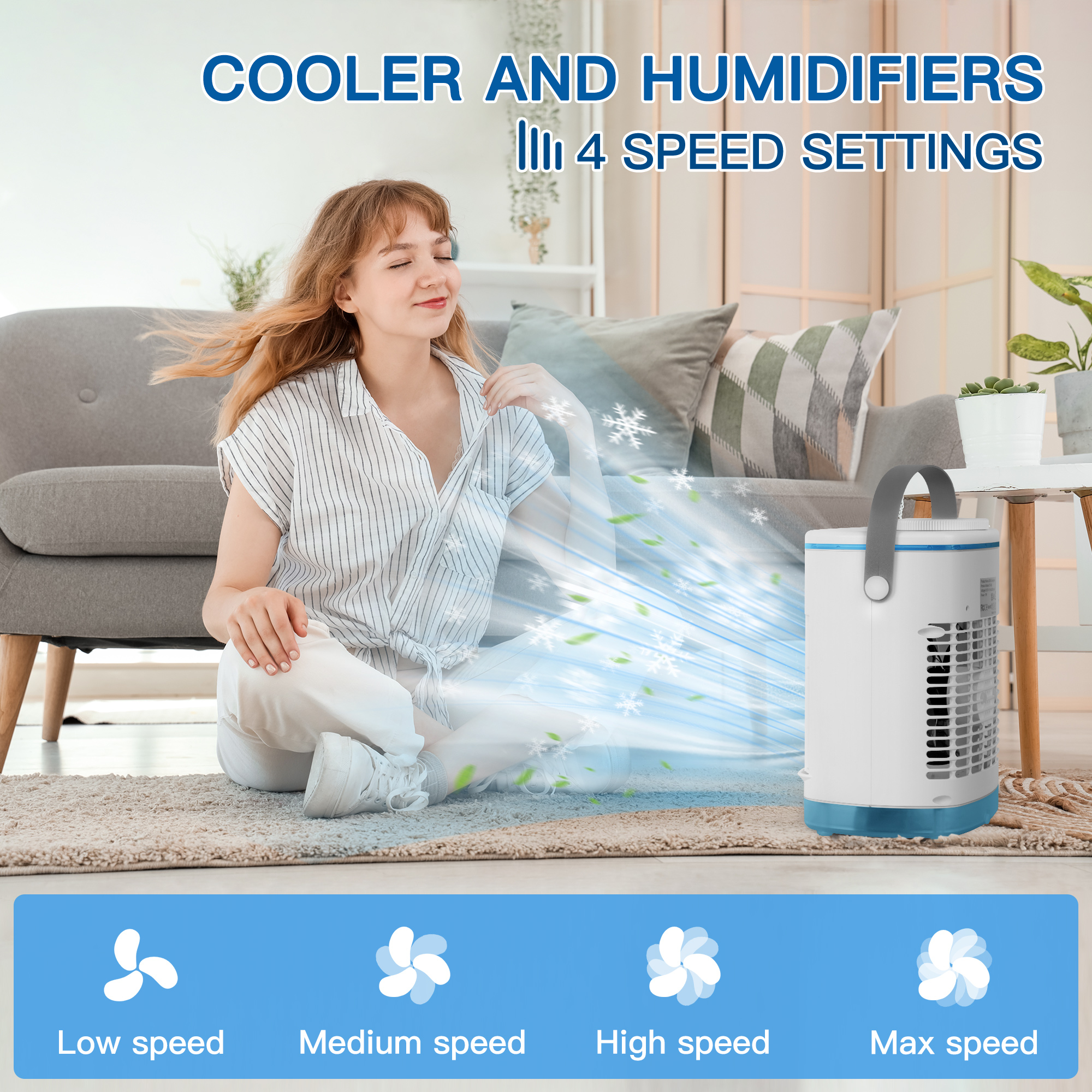 Uarter 3-in-1 Evaporative Air Cooler 4-Speed Portable Conditioner Cooling Fan 700ml Mini Humidifier