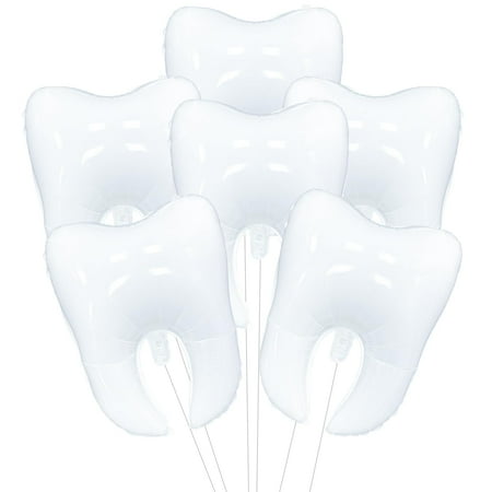 6 Pieces White CORNET Tooth Foil Balloons Decorations, 22 Dental Balloons for Graduation, Tooth Fairy Parties, Dentist Office Decor, Kids First Tooth Celebrations, and Birthday Party Supplies