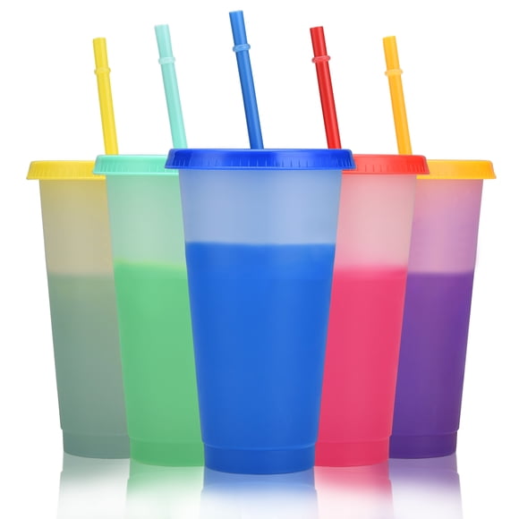 Vaso de plástico termosensible que cambia de color Vaso de plástico con pajita que cambia de color en frío