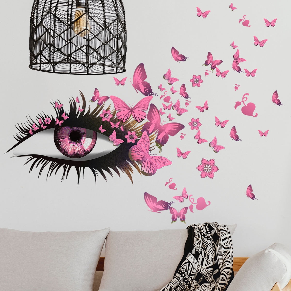 Vivid Wall Stickers Eyelashes Butterfly Removable Decoration For Living Room Bedroom Background Wall