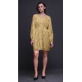 thumbnail image 3 of Bimba Robe Midi Boutonnée Orange Bleu Baies et Oiseau Flowerpecker pour Femmes Tunique à Manches Longues Haut Smocké - Grand, 3 of 7