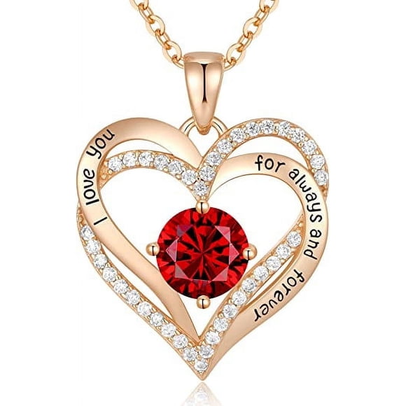 HESHPAWS Love Pendant Necklaces for Women with Birthstone Zirconia, Christmas Birthday Anniversary Jewelry Gift for Women Wife