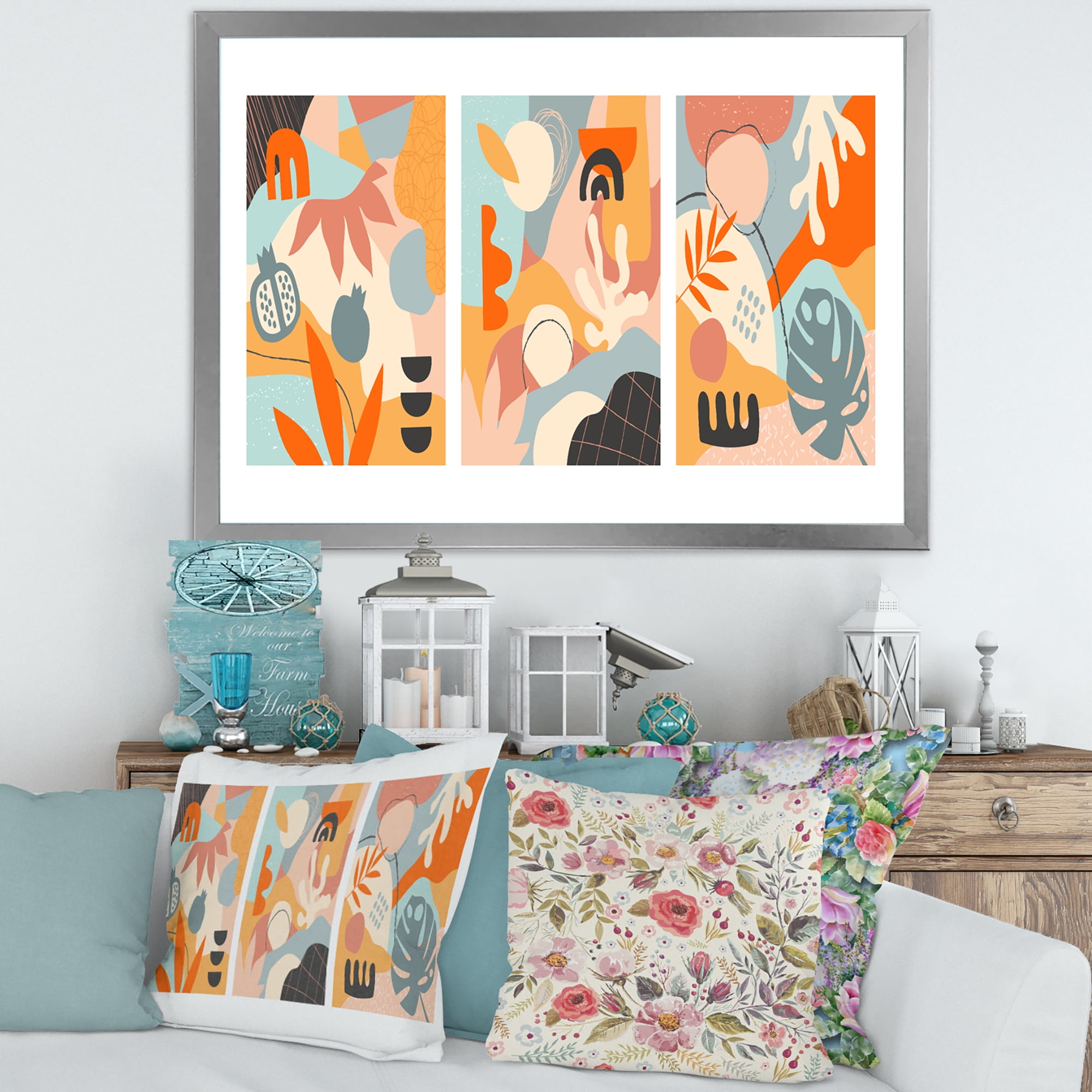 Designart 'Compostion Minimalistic of Organic Shapes VII' Modern Framed Art Print