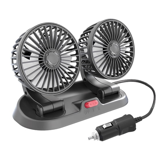 Ventilador de coche de doble cabeza, giratorio de 360 grados, 2 velocidades, bajo ruido, fuerte ventilador de refrigeración por viento, ventilador de USB shamjiam Ventilador de coche eléctrico