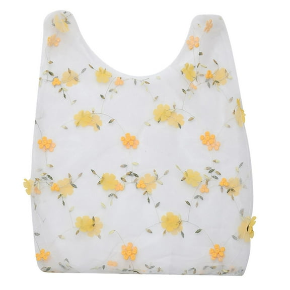 MUSOIE Portable Reusable Grocery Bags Fruit and Vegetable Bag Lace Embroidery Mesh Shopping Handbag