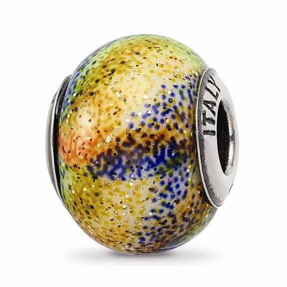 925 Sterling Silver Reflections Italian Blue & Orange & Green Glass Bead; for Adults and Teens; for Women and Men