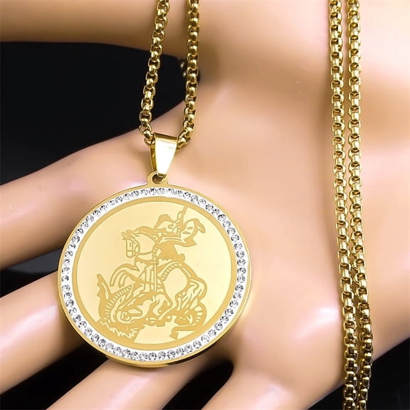 Archangel St.Michael Necklace for Women Men 14K White Gold Christian Saint Chain Jewelry colar masculino