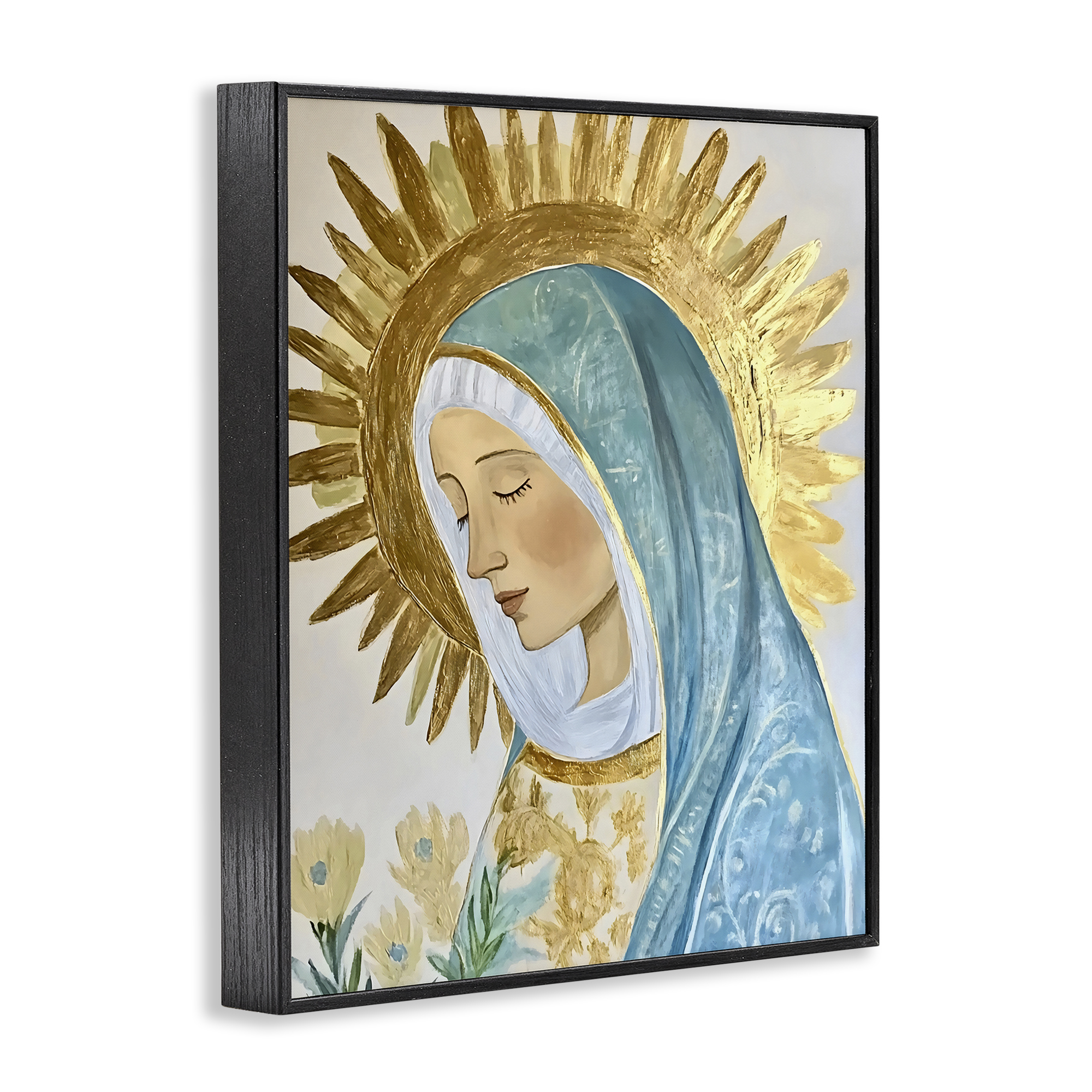 Holy Mary In Gold Black Framed Giclee Art, design by Franklyn Gregory