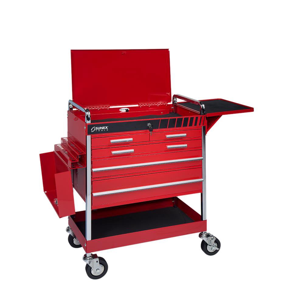 Sunex8045 Professional 5 Drawer Service Cart w/Locking Top Red