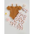 thumbnail image 5 of Musuos Baby Girls Summer Jumpsuits Set 6 12 18 24M 3T Button Short Sleeves Romper and Cow Head Flower Print Elastic Flare Pants Headband, 5 of 10