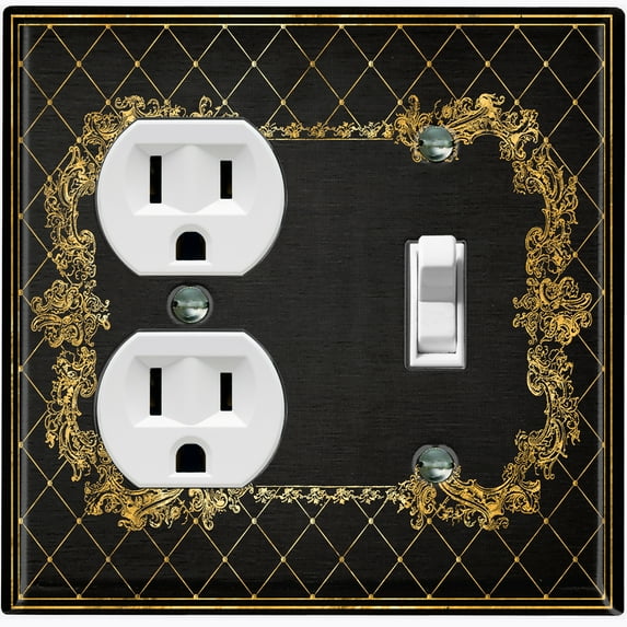 Metal Light Switch Plate Outlet Cover (French Victorian Frame - Single Duplex Single Toggle)