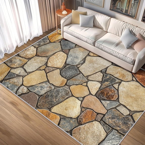 Cobblestone Geometric Area Rugs, Modern Abstract Carpet, Washable Non Slip Low Pile Soft Rug for Bedroom Living Room Decor Mat 2x3ft
