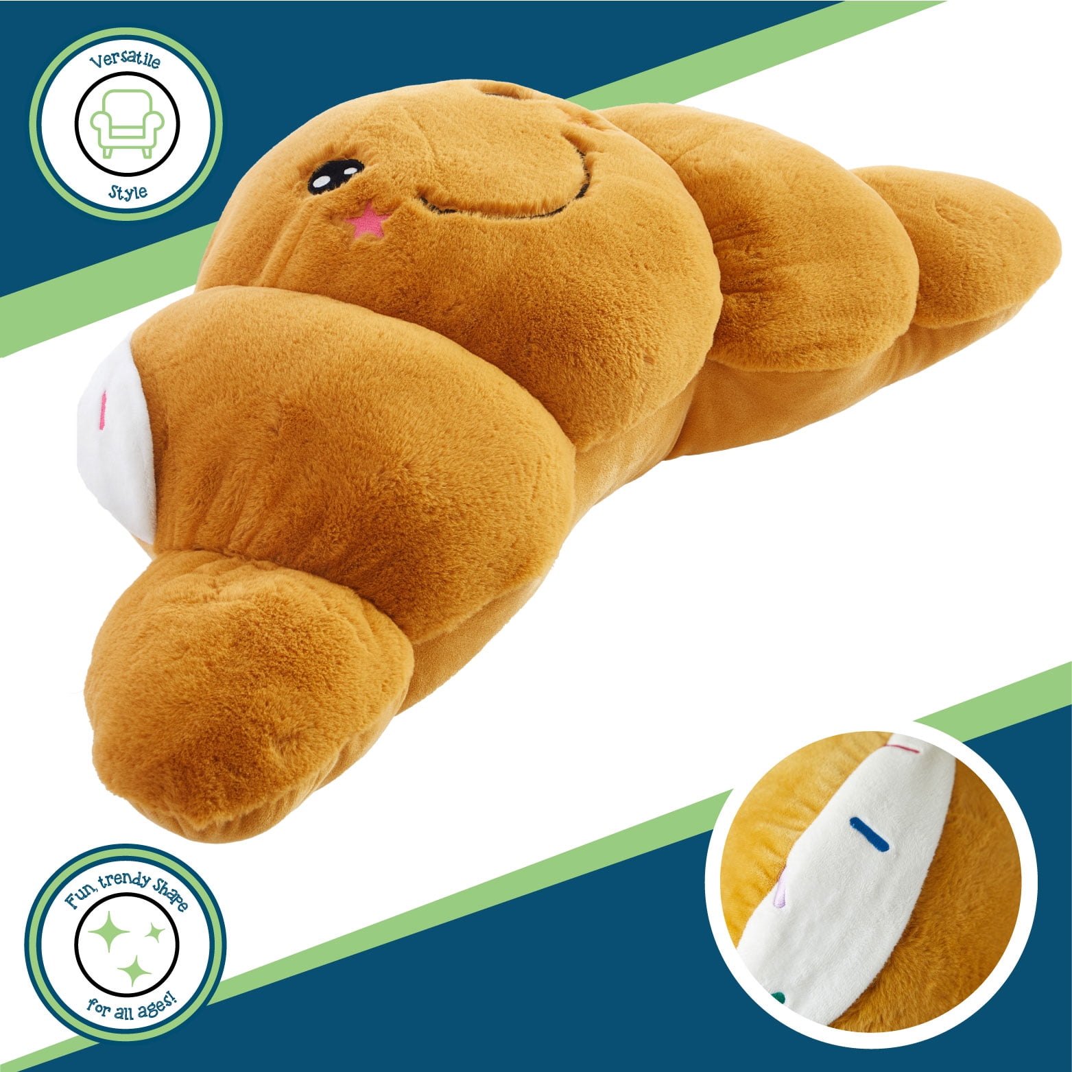 Your Zone Croissant Shaped Plush Body Pillow, Beige, Soft & Cozy