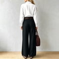 thumbnail image 4 of ClodeEU Women's 2 Piece Outfits ,Long Sleeve Button Down Shirt and High Waist Pleated Wide Leg Pants Set, Solid Color Casual Matching Set ,Women's Plus S, 4 of 6