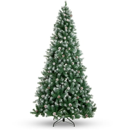 Best Choice Products 6ft Pre-Decorated Holiday Christmas Pine Tree w/ 1,000 Branch Tips, Partially Flocked, Metal