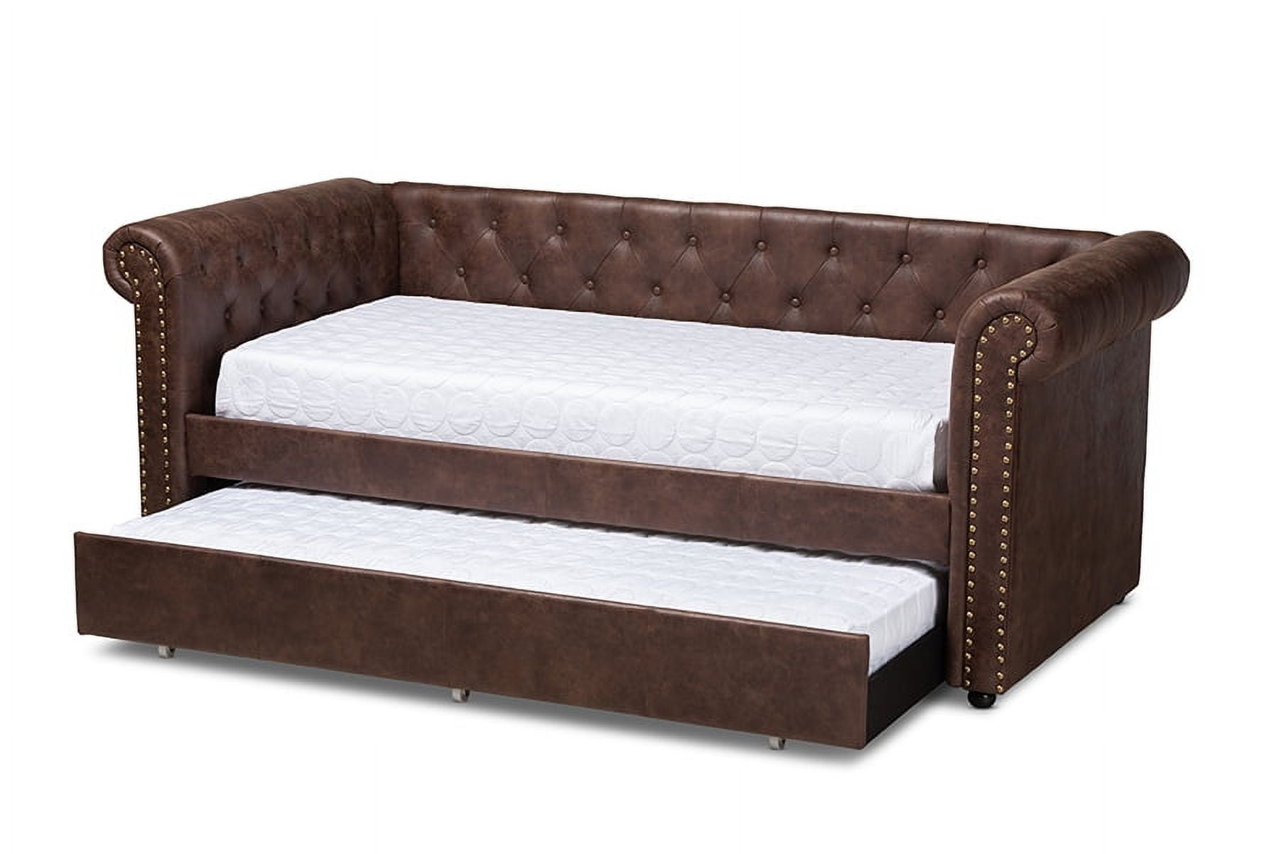 Baxton Studio Mabelle Brown Faux Leather Upholstered Daybed with Trundle