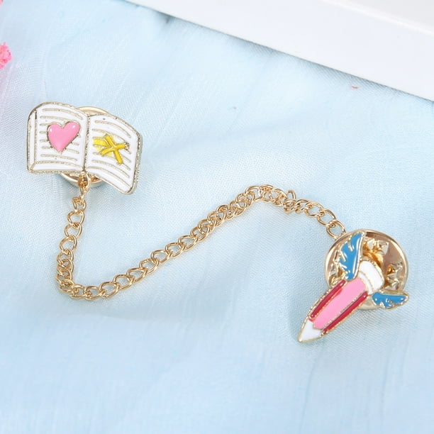 H e l l o ☻ˎˊ Cute Cartoon Lapel Pin Alloy Electroplating Brooch with Chain