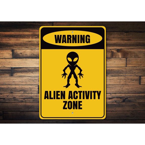 Warning Alien Activity Zone Novelty Sign, Metal Wall Decor - 10x14 inches