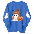thumbnail image 4 of WAYUTE Girls Sweatshirt Halloween Oversized Cartoon Ghost Print Crewneck Sweatshirt for Kids Long Sleeve Soft Lined Fall Casual Holiday,Blue,Size 1-2 Y, 4 of 5