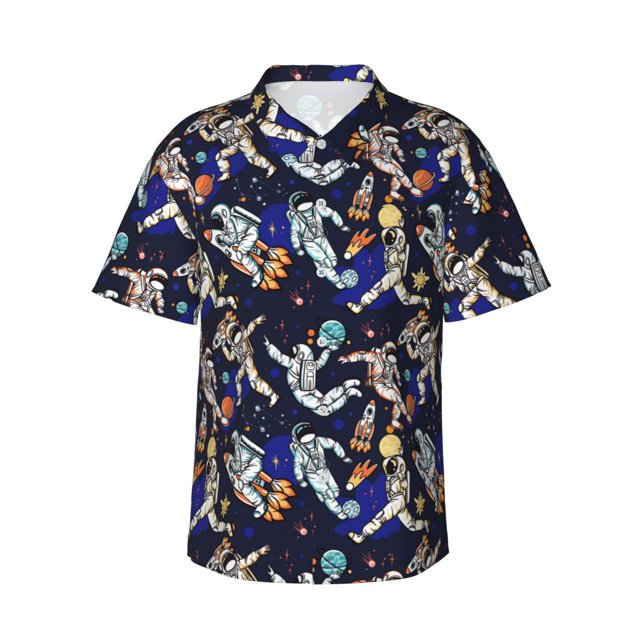 Balery Astronauts in sport Camisas hawaianas de manga corta para hombre, camisas playeras de corte holgado, camisas de vacaciones con botones,Medium