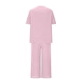 thumbnail image 7 of Bloomae Linen Sets for Women 2 Piece Short Sleeve Button Down V Neck Tops Wide Leg Pants Matching Lounge Sets Summer Beach Vacation Outfit Clothes Pink XL, 7 of 7