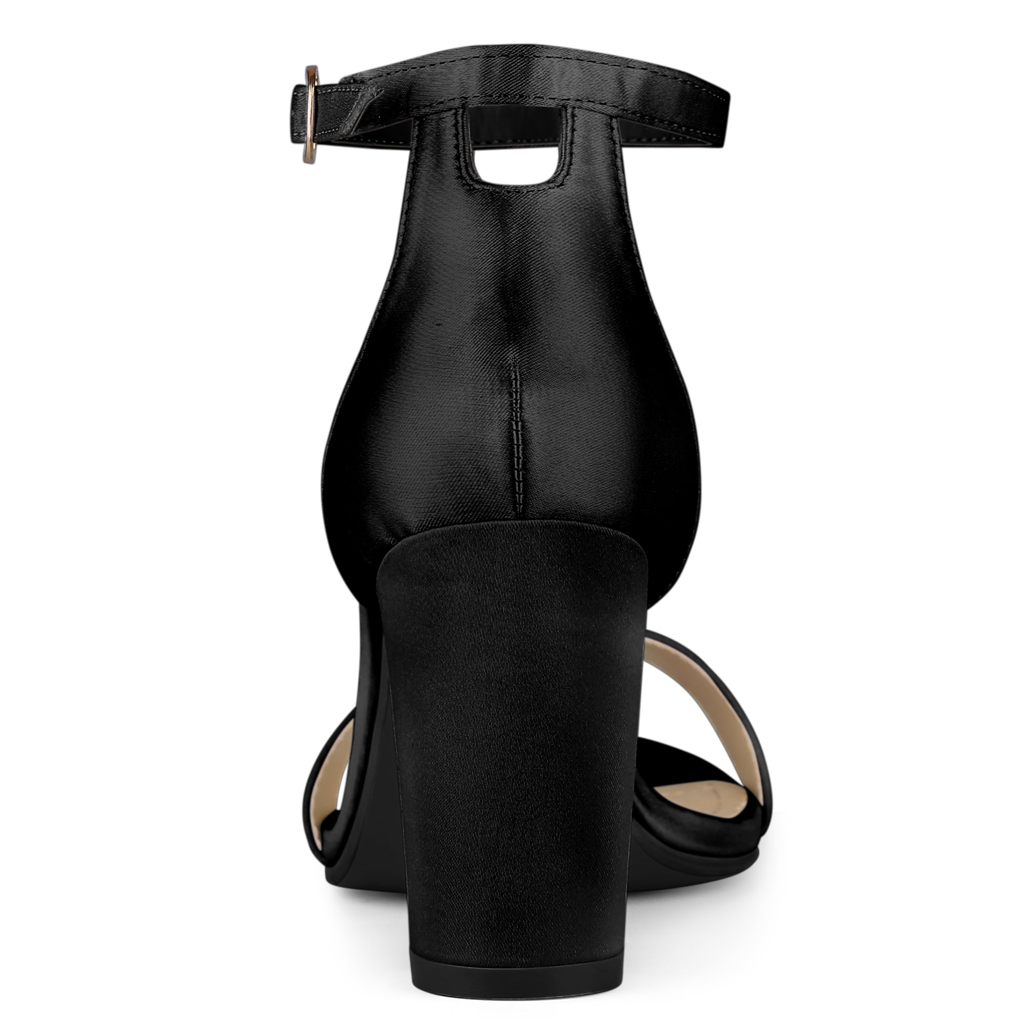 DARING DIVA Women's Satin Ankle Strap Chunky Heels Black 7