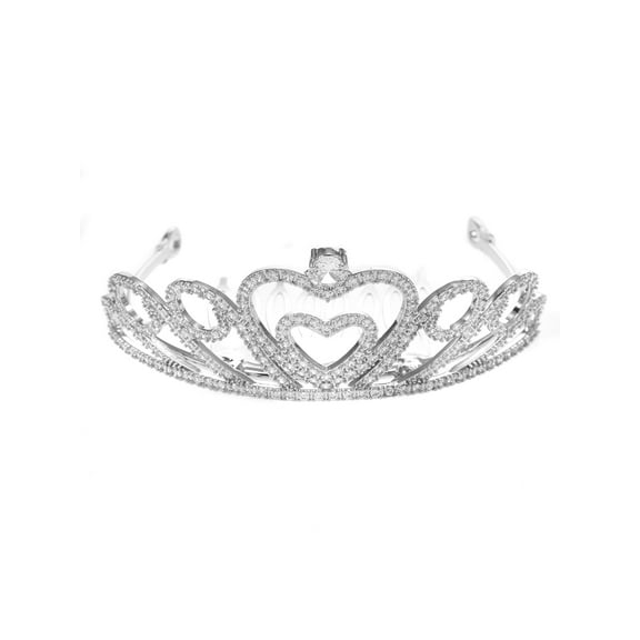 Believe by Brilliance Fine Silver Plated Mini Tiara, Heart Motif with Genuine CZ, 1 Piece