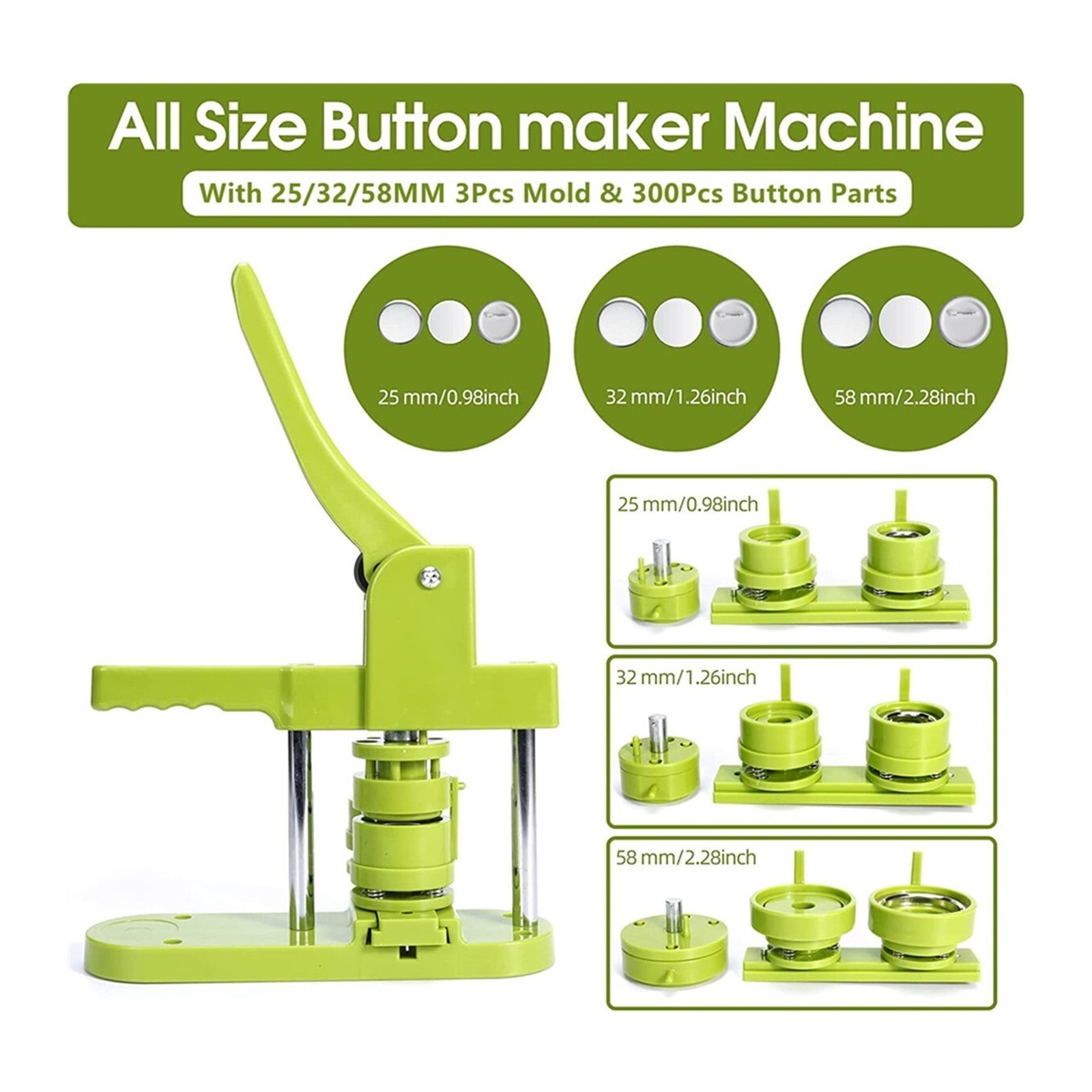 DIY Pin Badges Set Button Press Machine,25+32+58MM Badge Button Maker Machine Kit With 300Pcs Button Parts+Circle Cutter+3 s
