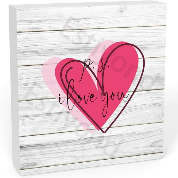 P S I Love You Valentine S Day Wooden Box Sign Desk Decor, Wood Block Plaque Sign For Home Bathroom Shelf Decor