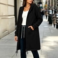 thumbnail image 5 of FAIOROI Womens Longline Hoodies Zip up Drawstring Hem Pocket Design Polyester Hoodie,Black L, 5 of 6