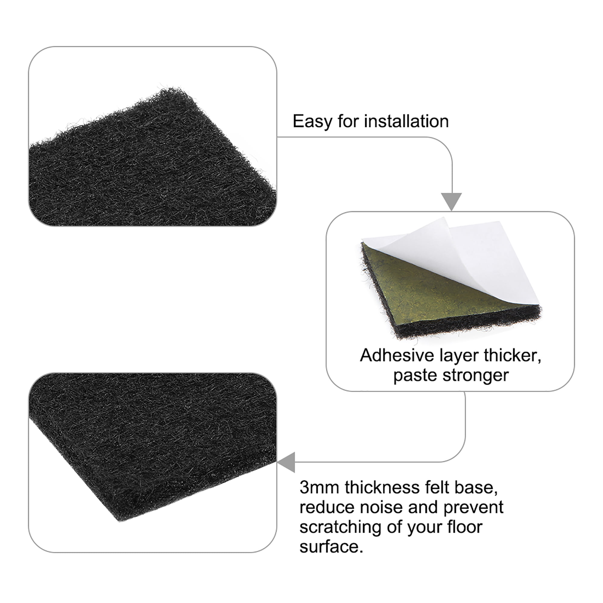 Details about   Furniture Pads Adhesive Felt Pads 20mm x 20mm Square 3mm Thick Black 48Pcs 