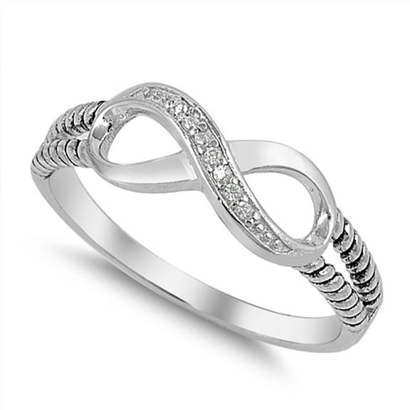 Clear Cubic Zirconia Infinity Rope Ring .925 Sterling Silver Band White Jewelry Female Male Size 3