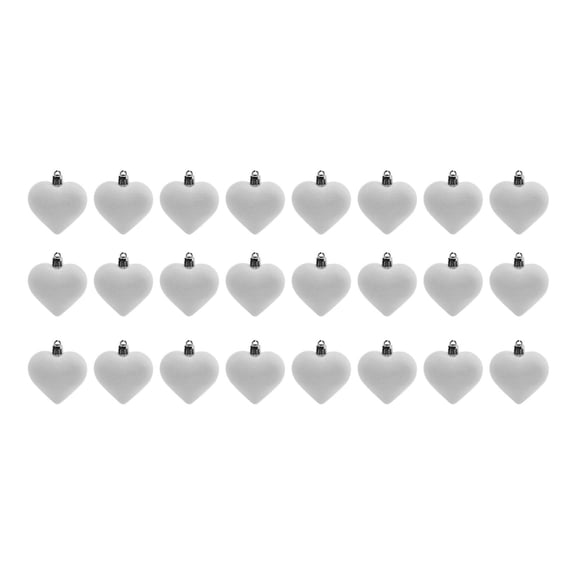 Beautynvta 24 Pcs Valentine's Day Heart Ornaments, 1.8'' White Flocked Love Heart Hanging Ornaments, Heart Shaped Tree Baubles Velvet Ball for Valentine Decorations