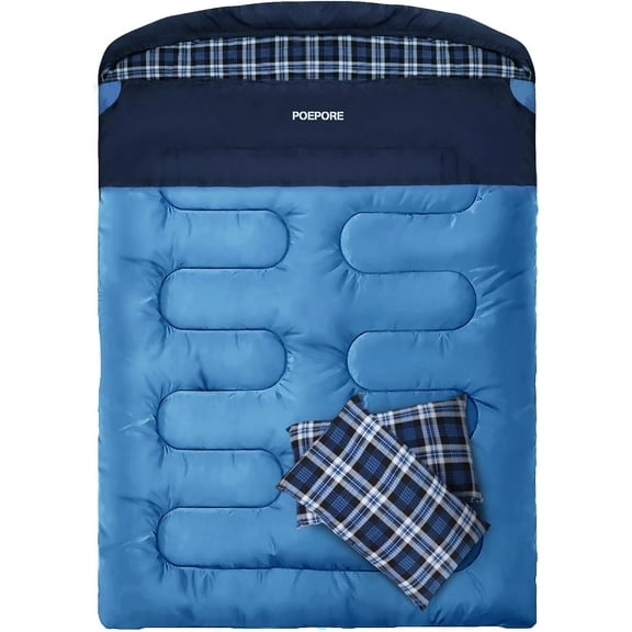 Double Sleeping Bag Flannel for Adults with 2 Pillows 2 Person Sleeping Bags Camping XXL Queen Size Two Person Sleeping Bag for Cold Weather
