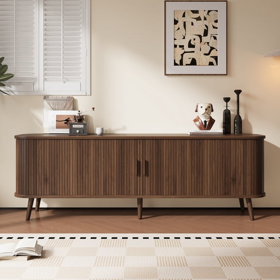 Noble House Modern TV Stand for TVs up to 80" with Ample Storage, Sliding Doors, Dark Brown