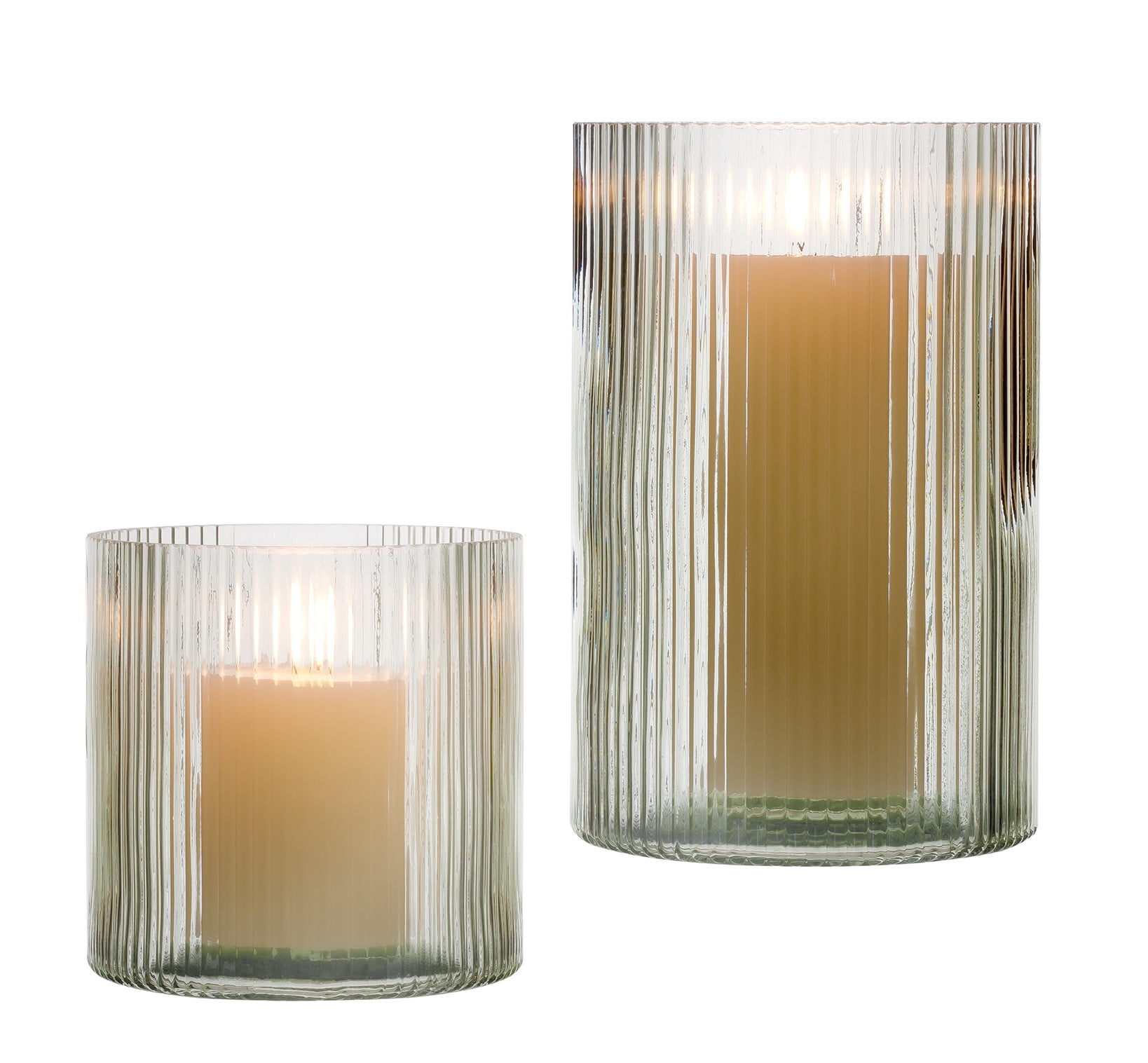 Better Homes & Gardens Hurricane Candle Holder, Green Ribbed Glass, Medium, 5 in