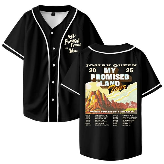 Josiah Queen My Promised Land Tour 2025 Merch Baseball Jersey V-Neck Shirt Women Men Short Sleeve Streetwear Clothes