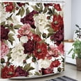 thumbnail image 2 of JOOCAR Burgundy Floral Shower Curtain Polyester with Hooks Waterproof Washable 72x72 inch, 2 of 5