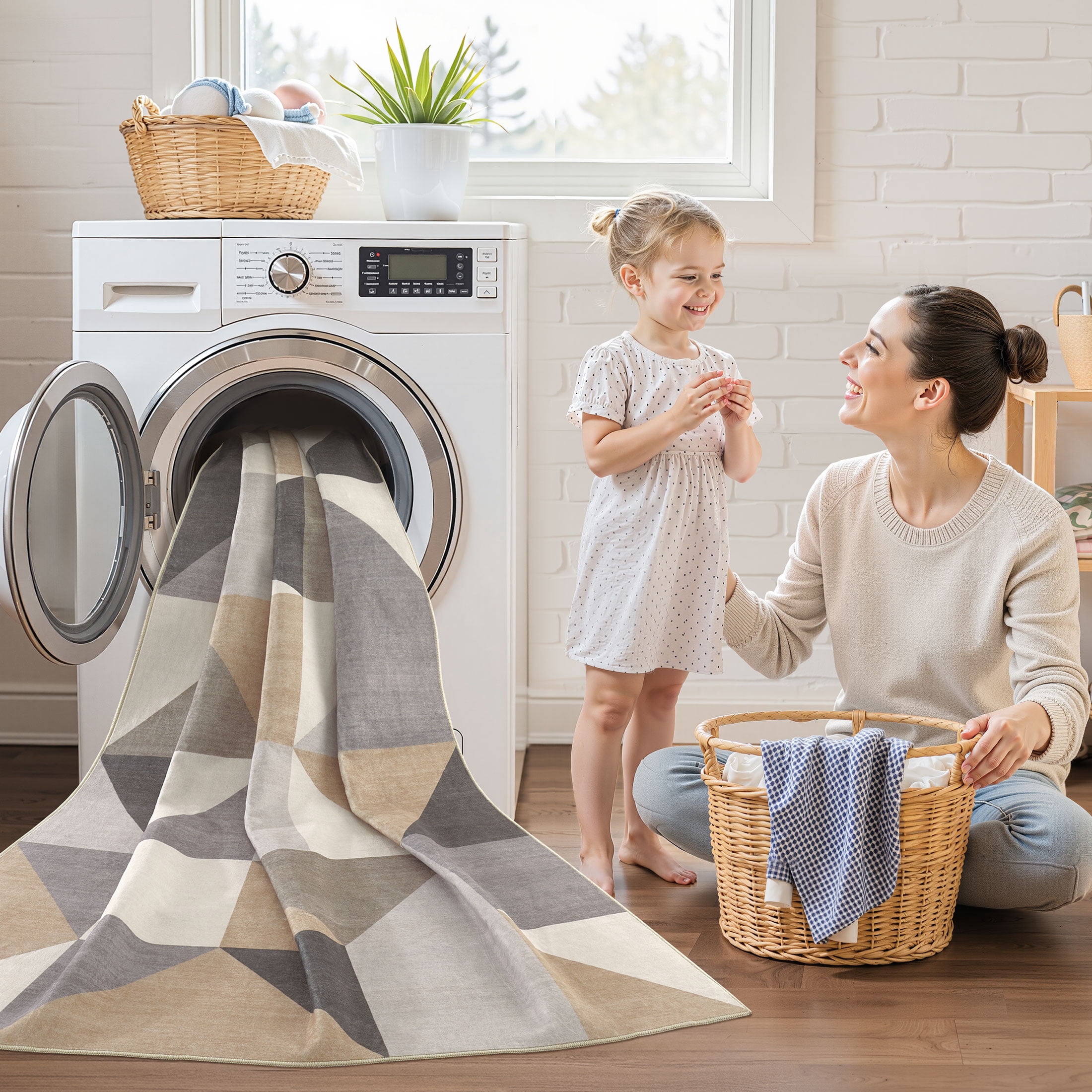 MICGEEK 8x10 Washable Area Rugs for Living Room, Modern Geometric Printed Rug, Vacuum-Friendly, Non Slip Indoor Rug for Bedroom Dining Room Home Decor Carpet, Brown&Gray