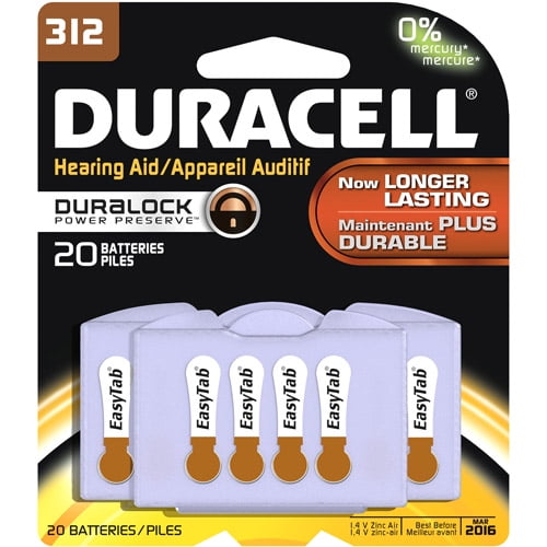 Duracell Easy tab Hearing Aid Size 312 Batteries, 20 Count