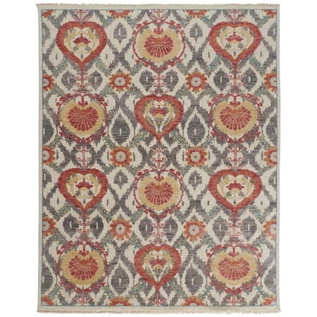 Feizy Beall Traditional Oriental, Orange/Gray, 2' x 3' Accent Rug Easy Care Fade Resistant Stain Resistant Bohemian & Eclectic Ikat Floor Rug for Living room Bedroom