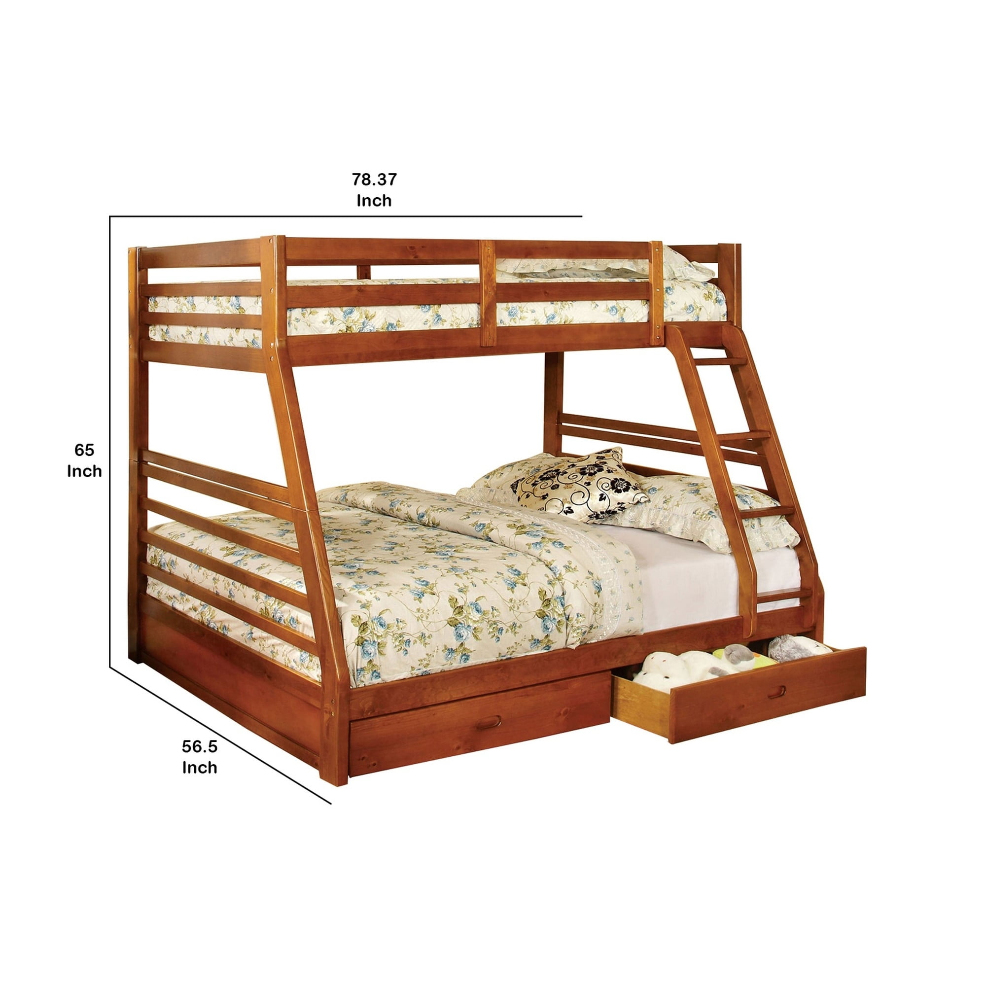 Gray Benjara Transitional Twin Size Bunk Bed with 5 Drawers and Attached Trundle Gray Benjara Transitional Twin Size Bunk Bed with 5 Drawers and Attached Trundle
